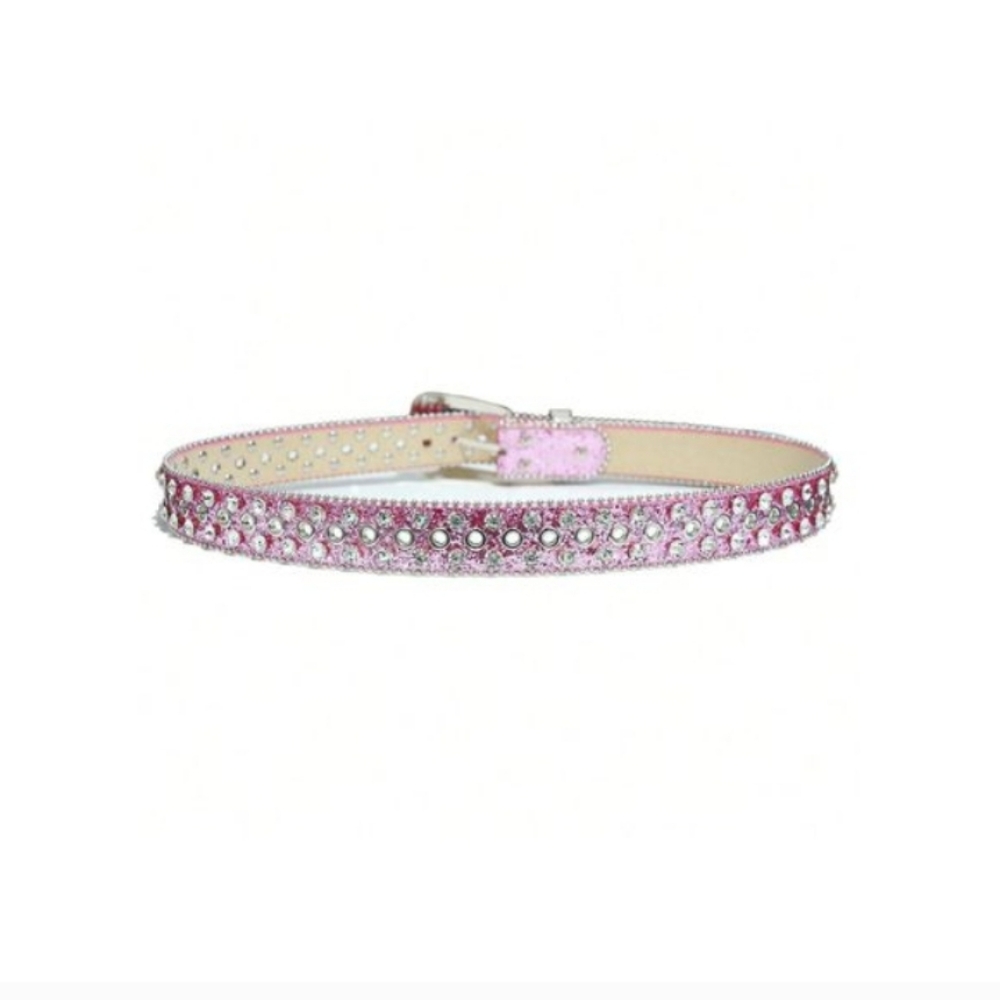 Sparkling Pink glitter Rhinestone Studded Bling Western Belt Punk Y2K - Picture 6 of 8